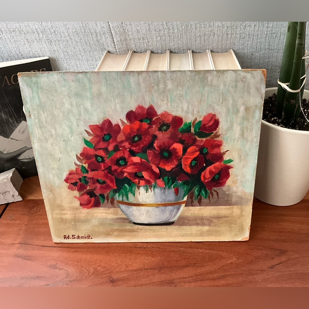 Vintage Red Poppy Floral Painting by Unknown Artist, beautiful